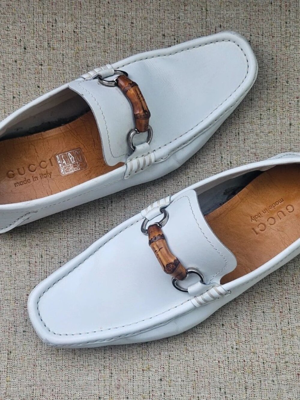 Gucci Men Loafer Shoes White Leather Slip On Driving Horsebit Size 40 Made Italy - Picture 6 of 14